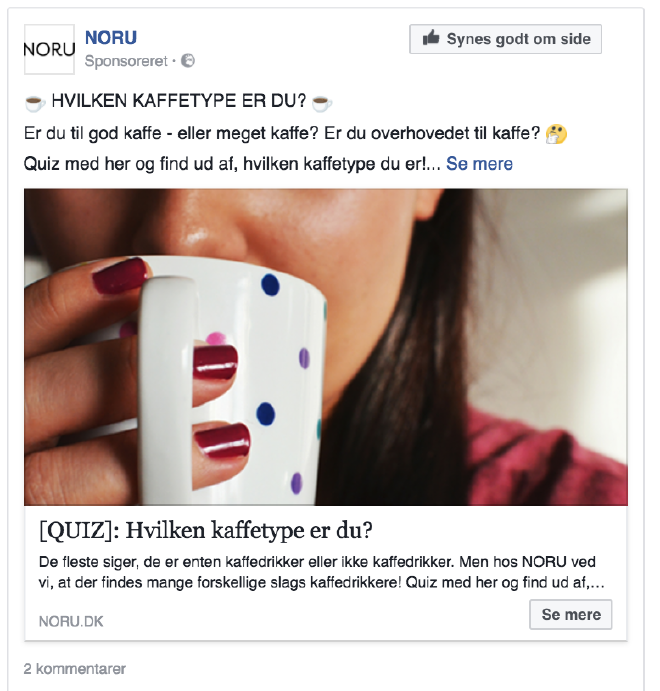 Facebook annonce med quizzen